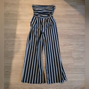 Heart & Hips Black and White Strapless Striped Jumpsuit
